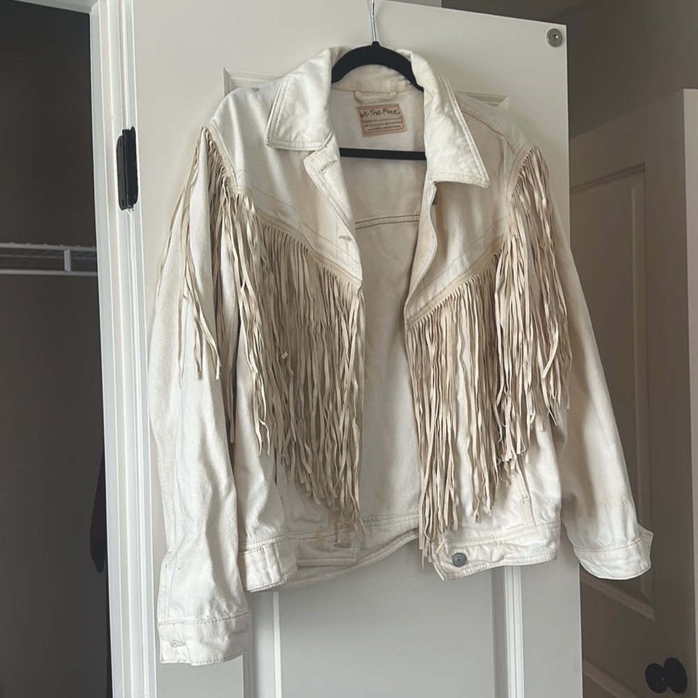 FREE PEOPLE FRINGE CREAM JEAN JACKET